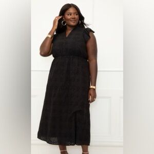 ELOQUII Elements Black Maxi Eyelet Dress